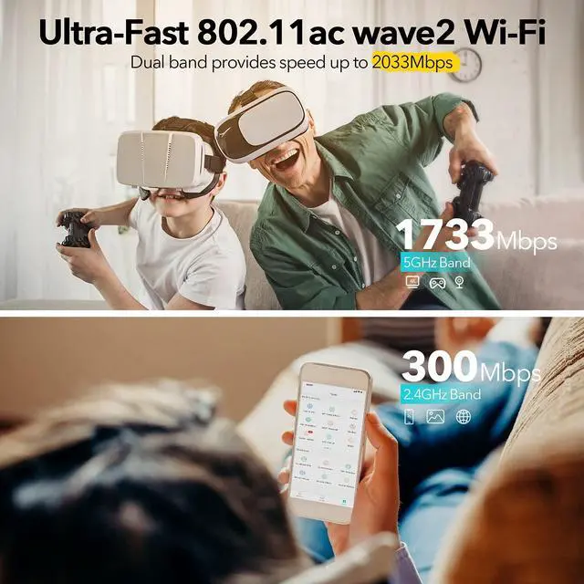 Alt view image 3 of 5 - WiFi Router- AC2100 Dual-Band Smart Wi-Fi Router Upgrades to 2033 Mbps (5G) High-speed, Features MU-MIMO, 4 Gigabit LAN Ports, ONE SSID, Parental Control, Lifetime Internet Security for Video & Gaming