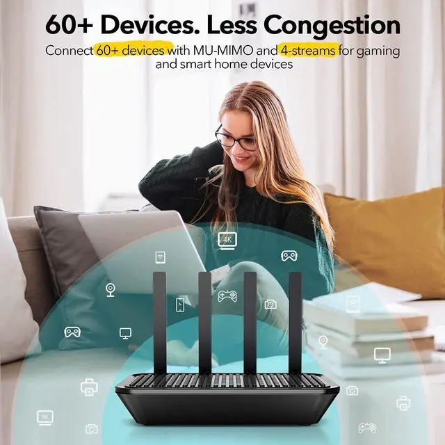 Alt view image 5 of 5 - WiFi Router- AC2100 Dual-Band Smart Wi-Fi Router Upgrades to 2033 Mbps (5G) High-speed, Features MU-MIMO, 4 Gigabit LAN Ports, ONE SSID, Parental Control, Lifetime Internet Security for Video & Gaming