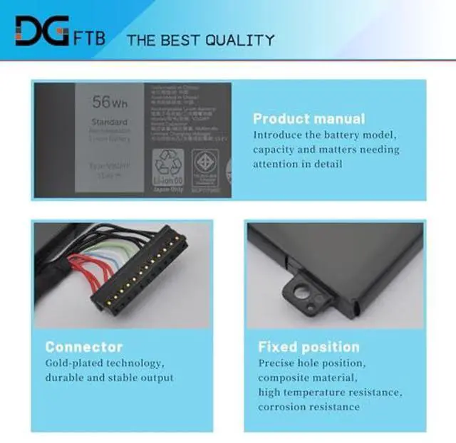 Alt view image 2 of 5 - DGFTB V0GMT Laptop Battery Replacement for Dell G7 17 7700 Series 4K1VM W62W6 0W62W6 XYCW0 0XYCW0 9TM7D 09TM7D NYD3W 0NYD3W NCC3D 0NCC3D 11.4V 56Wh/4649mAh/3-Cell