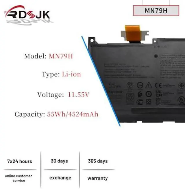 Alt view image 2 of 5 - RDSJ MN79H Laptop Battery for Dell XPS 13 Plus 9320 P151G i5 93204K XPS 9320 XPS9320 XPS9320-7523BLK-PUS XPS9320-7585SLV-PUS Series J7H5M 0J7H5M NXRKW 0NXRKW 0MN79H 11.55V 55Wh