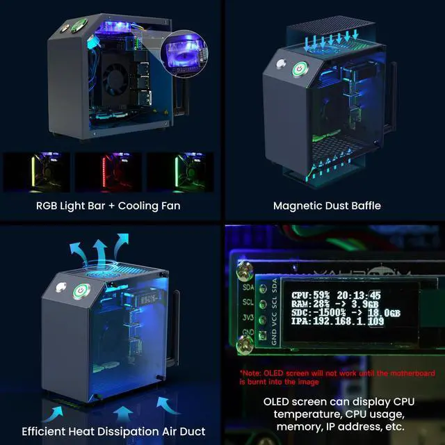 Alt view image 3 of 5 - Yahboom Jetson Case for Jetson Nano Orin Nano Orin NX Super Heat Metal Mini Protect Case with Cooling Fan Antenna RGB Light(OLED Needs Program Drive)