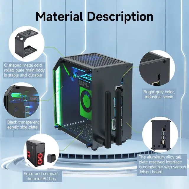Alt view image 5 of 5 - Yahboom Jetson Case for Jetson Nano Orin Nano Orin NX Super Heat Metal Mini Protect Case with Cooling Fan Antenna RGB Light(OLED Needs Program Drive)