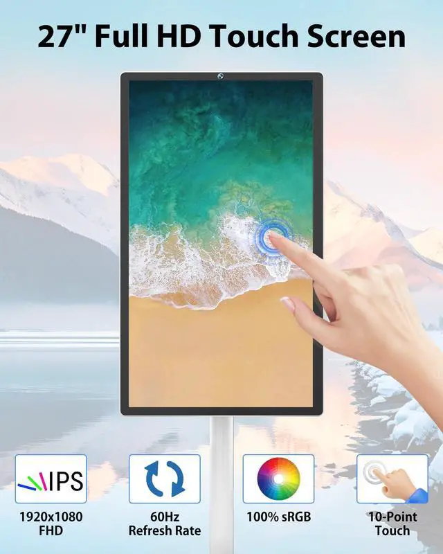 Alt view image 2 of 5 - eLinkSmart 27-Inch Portable TV with Incell Touch Screen Android OS, 8-Core CPU 8GB RAM 128GB Storage 1920x1080P HD on Wheels Built-in Camera 13000mAH Battery Full Swivel Rotation Voice Control