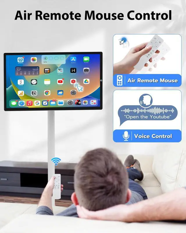 Alt view image 3 of 5 - eLinkSmart 27-Inch Portable TV with Incell Touch Screen Android OS, 8-Core CPU 8GB RAM 128GB Storage 1920x1080P HD on Wheels Built-in Camera 13000mAH Battery Full Swivel Rotation Voice Control