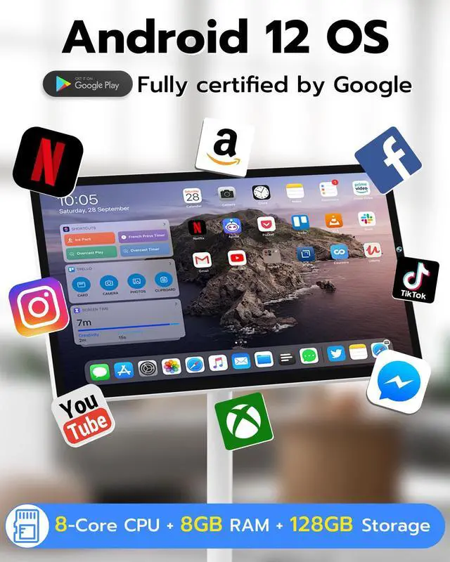 Alt view image 5 of 5 - eLinkSmart 27-Inch Portable TV with Incell Touch Screen Android OS, 8-Core CPU 8GB RAM 128GB Storage 1920x1080P HD on Wheels Built-in Camera 13000mAH Battery Full Swivel Rotation Voice Control