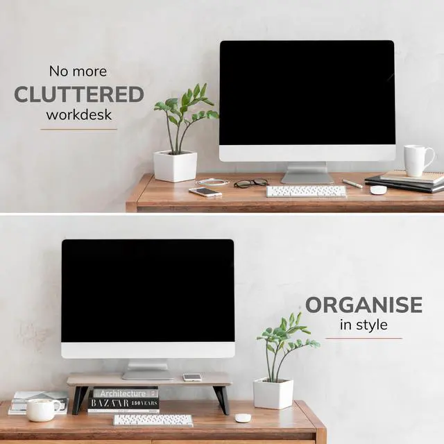 Alt view image 5 of 5 - Anji Mountain Monitor Stand - Desktop Organizer & Laptop Riser, Ergonomic Monitor Riser, Space-Saving Monitor Stand for Desk, Durable Construction, Easy Assembly, Ideal for Home & Office,Biscotti