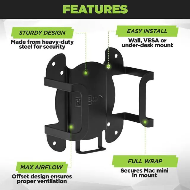 Alt view image 4 of 5 - HIDEit Mounts Mac Mini M4 Mount | Under Desk & VESA Monitor Mount for 2024 Mac Mini | Designed for Proper Airflow | Includes Hardware | Compatible with Apple Mac Mini M4 & M4 Pro