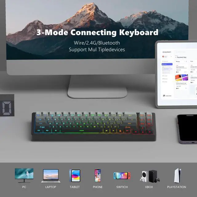 Alt view image 3 of 5 - Womier SK71 75% Gaming Keyboard, Aluminum Alloy Shell Wireless Mechanical Creamy Keyboard Bluetooth/2.4G/Wired Hot Swappable Key Board Pre-lubed Switches, Gasket Mounted RGB for Mac/Win (Black)