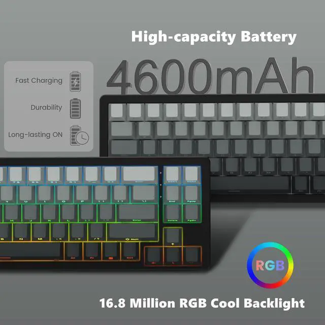 Alt view image 4 of 5 - Womier SK71 75% Gaming Keyboard, Aluminum Alloy Shell Wireless Mechanical Creamy Keyboard Bluetooth/2.4G/Wired Hot Swappable Key Board Pre-lubed Switches, Gasket Mounted RGB for Mac/Win (Black)
