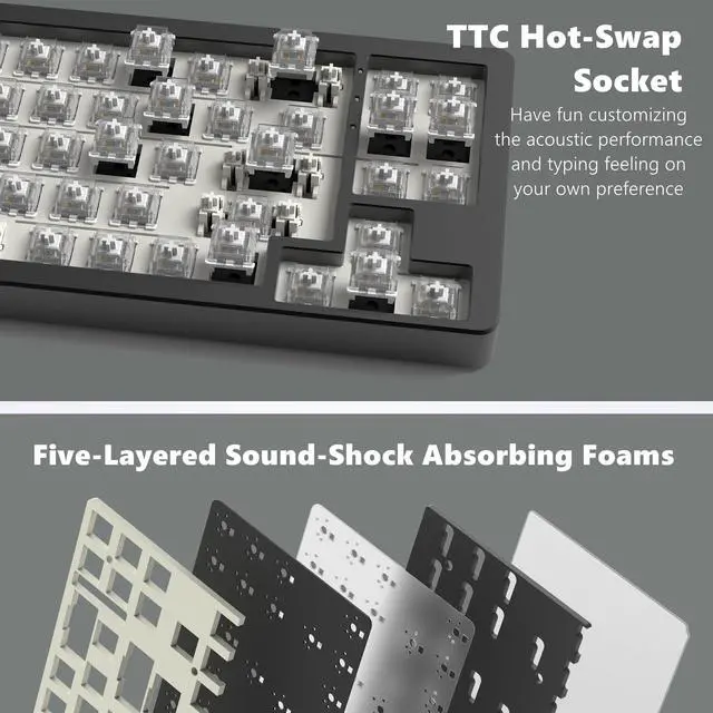 Alt view image 5 of 5 - Womier SK71 75% Gaming Keyboard, Aluminum Alloy Shell Wireless Mechanical Creamy Keyboard Bluetooth/2.4G/Wired Hot Swappable Key Board Pre-lubed Switches, Gasket Mounted RGB for Mac/Win (Black)