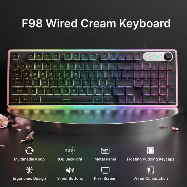 Alt view image 2 of 5 - SEUNKWANG EWEADN F98 Wired Keyboard with Smart Display & Knob,98 Keys Aesthetic Computer Keyboards,Metal Panel,Cute Wired Cream Membrane Keyboard for Windows/PC -Black