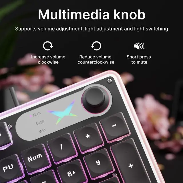 Alt view image 4 of 5 - SEUNKWANG EWEADN F98 Wired Keyboard with Smart Display & Knob,98 Keys Aesthetic Computer Keyboards,Metal Panel,Cute Wired Cream Membrane Keyboard for Windows/PC -Black