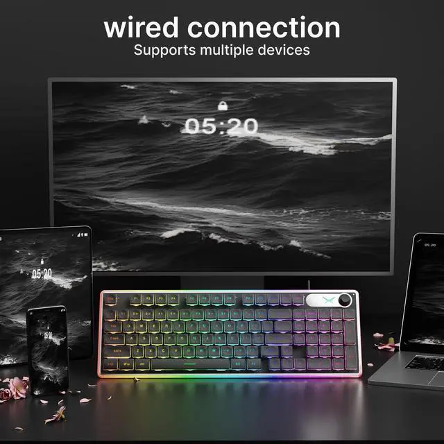 Alt view image 5 of 5 - SEUNKWANG EWEADN F98 Wired Keyboard with Smart Display & Knob,98 Keys Aesthetic Computer Keyboards,Metal Panel,Cute Wired Cream Membrane Keyboard for Windows/PC -Black