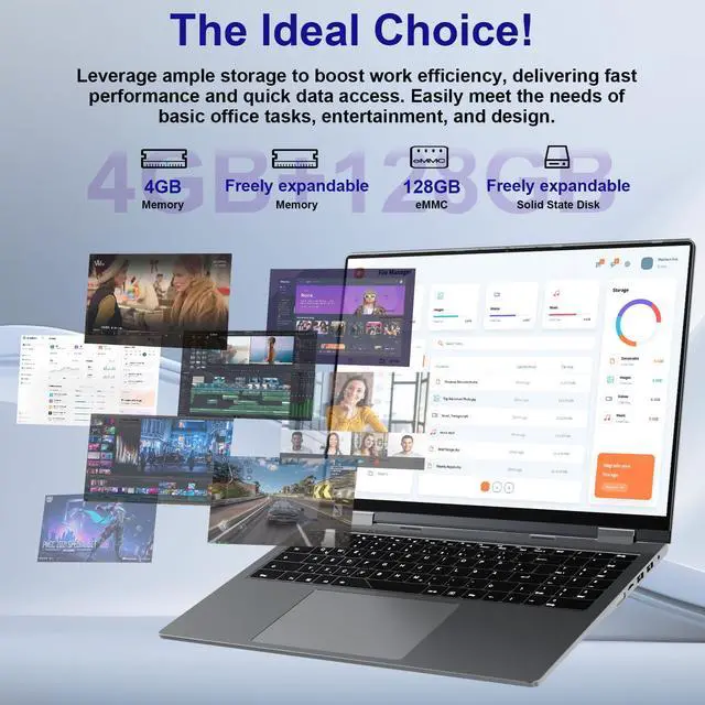 Alt view image 2 of 5 - jumper 2 in 1 Laptop, 16 inch Convertible Laptop Computer with IPS FHD 360 Degree Touchscreen, 128GB Storage, 4GB RAM, Fingerprint Reader, Backlit Keyboard, Celeron N5095, 53.2WH, WiFi 6