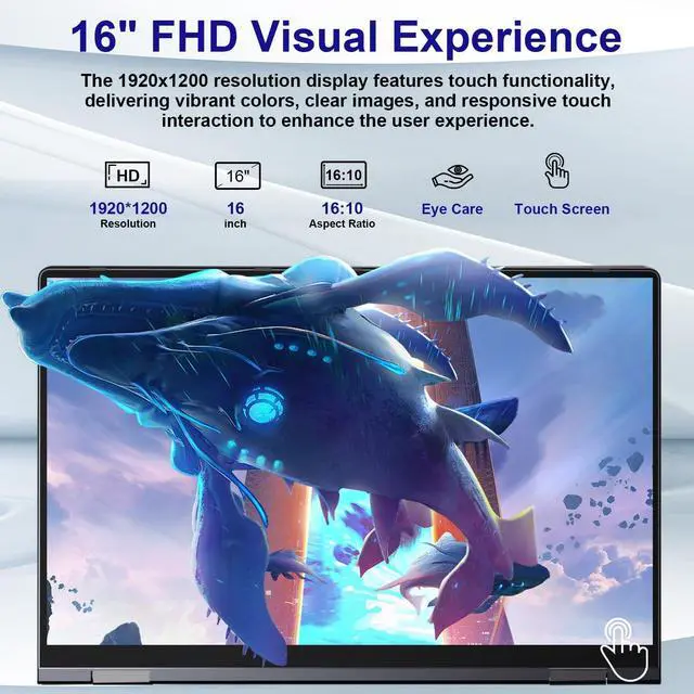 Alt view image 4 of 5 - jumper 2 in 1 Laptop, 16 inch Convertible Laptop Computer with IPS FHD 360 Degree Touchscreen, 128GB Storage, 4GB RAM, Fingerprint Reader, Backlit Keyboard, Celeron N5095, 53.2WH, WiFi 6