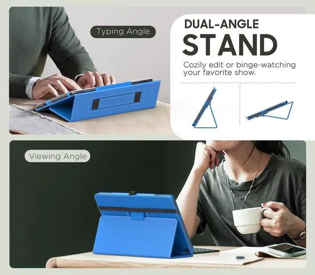 Alt view image 4 of 5 - MoKo Case Fits All-New Amazon Kindle Fire HD 10 & 10 Plus Tablet (13th/11th Generation, 2023/2021 Release) 10.1" - Slim Folding Stand Cover with Auto Wake/Sleep, Blue