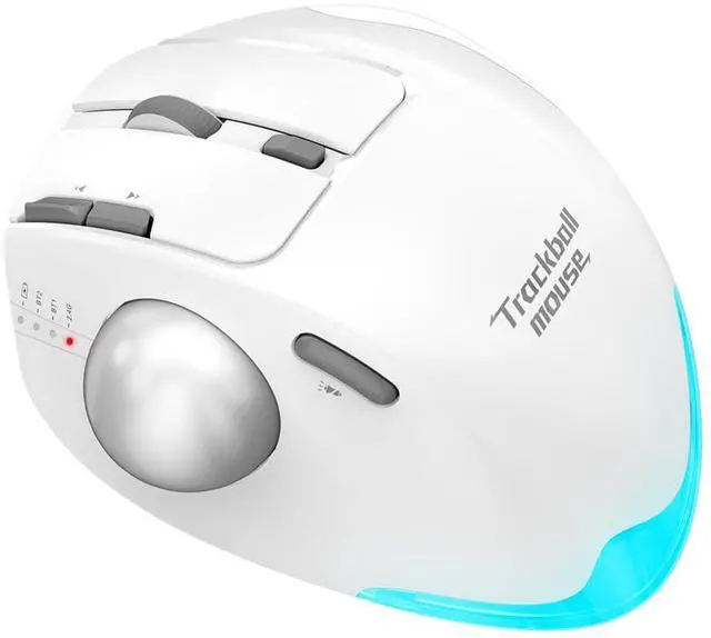 Alt view image 2 of 5 - zelotes Wireless Trackball Mouse,Bluetooth Mouse,Rechargeable,4800 DPI, 2-in-1(BT 5.0/3.0+2.4GHz USB Receiver), 8 Buttons,Ergonomic Design,LED Lighting,for Laptop, PC, Pad,White