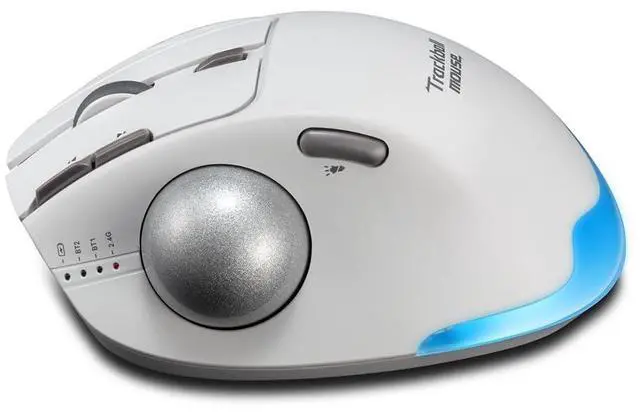 Alt view image 3 of 5 - zelotes Wireless Trackball Mouse,Bluetooth Mouse,Rechargeable,4800 DPI, 2-in-1(BT 5.0/3.0+2.4GHz USB Receiver), 8 Buttons,Ergonomic Design,LED Lighting,for Laptop, PC, Pad,White