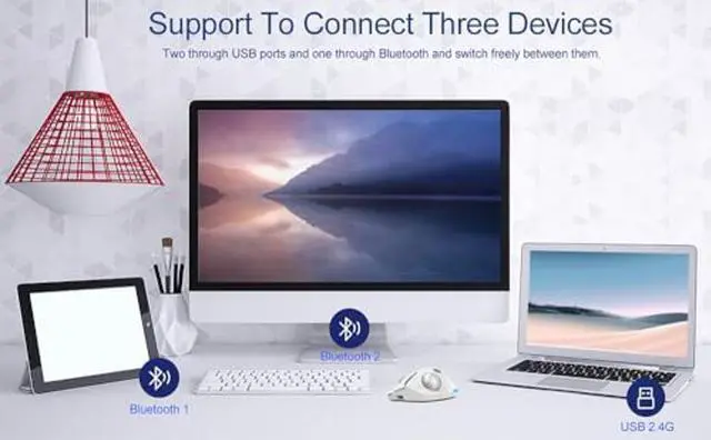 Alt view image 5 of 5 - zelotes Wireless Trackball Mouse,Bluetooth Mouse,Rechargeable,4800 DPI, 2-in-1(BT 5.0/3.0+2.4GHz USB Receiver), 8 Buttons,Ergonomic Design,LED Lighting,for Laptop, PC, Pad,White