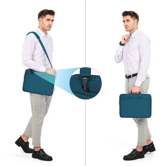 Alt view image 5 of 5 - MOSISO 360 Protective Laptop Shoulder Bag Compatible with MacBook Air/Pro, 13-13.3 inch Notebook, Compatible with MacBook Pro 14 inch M4 M3 M2 M1,Matching Color Sleeve with Belt, Teal Green