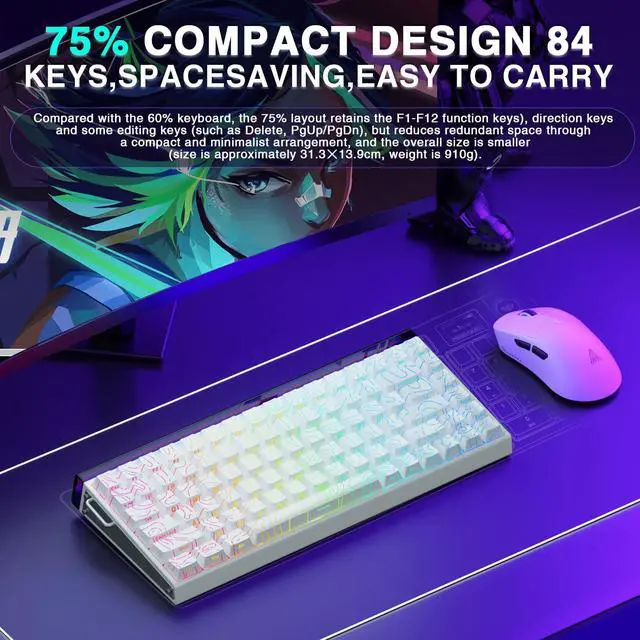 Alt view image 3 of 5 - Aula Hero 84 HE - 75% Mechanical Gaming Keyboard, Hall Effect Magnetic Switches Keyboard, 8000Hz Polling Rate, RGB Neon Light Box, Hot-Swappable Side-Printed PBT Keycaps, Gamer Keyboards for PC/Mac