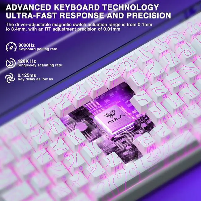 Alt view image 4 of 5 - Aula Hero 84 HE - 75% Mechanical Gaming Keyboard, Hall Effect Magnetic Switches Keyboard, 8000Hz Polling Rate, RGB Neon Light Box, Hot-Swappable Side-Printed PBT Keycaps, Gamer Keyboards for PC/Mac
