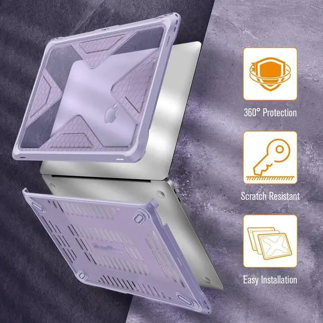 Alt view image 3 of 5 - Fintie Case for MacBook Air 13 Inch A2337 (M1) / A2179 / A1932 (2018-2021 2022 Release) - Heavy Duty Hard Shell Cover with TPU Bumper for MacBook Air 13 Retina Display with Touch ID, Lilac