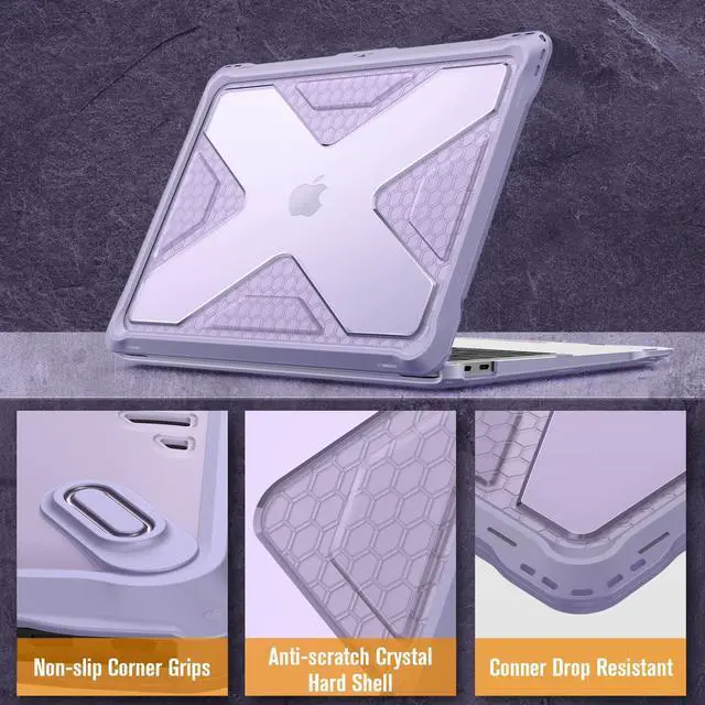Alt view image 4 of 5 - Fintie Case for MacBook Air 13 Inch A2337 (M1) / A2179 / A1932 (2018-2021 2022 Release) - Heavy Duty Hard Shell Cover with TPU Bumper for MacBook Air 13 Retina Display with Touch ID, Lilac