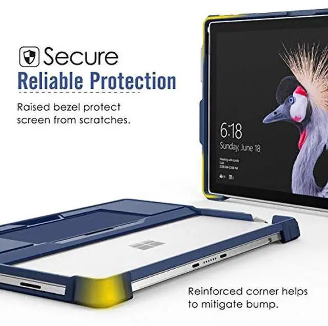 Alt view image 3 of 5 - MoKo Case Fit Microsoft Surface Pro 7 Plus/Pro7/Pro 6/Pro 5/Pro 2017/Pro 4/Pro LTE, All-in-One Protective Rugged Cover Case with Pen Holder, Hand Strap, Compatible with Type Cover Keyboard, Blue