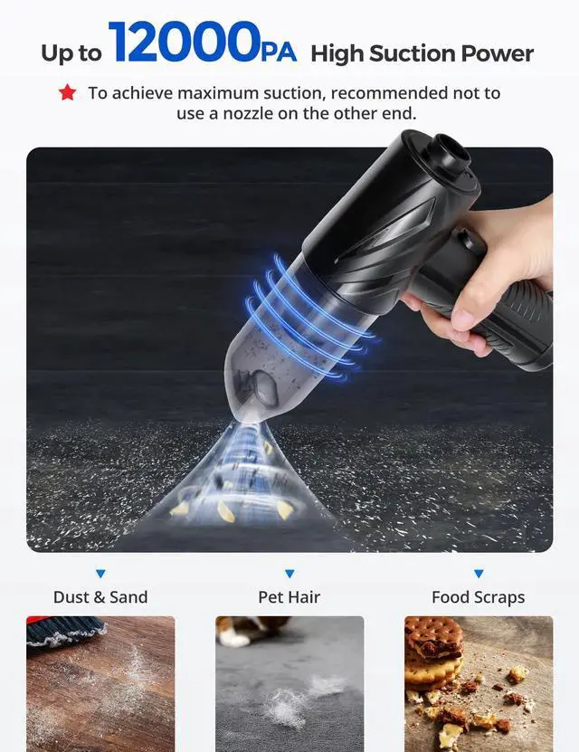 Alt view image 2 of 5 - INLAND 2 in 1 Compressed Air Duster, 3-Gear to 71000RPM Electric Air Duster and Vaccum with LED Light, 6000mAh Type-C Mini Blower & Pump for Electric Devices Cleaning, Car Vaccum Cleaner