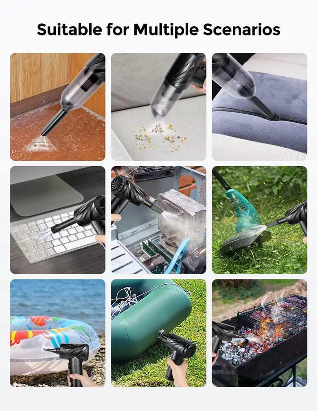 Alt view image 5 of 5 - INLAND 2 in 1 Compressed Air Duster, 3-Gear to 71000RPM Electric Air Duster and Vaccum with LED Light, 6000mAh Type-C Mini Blower & Pump for Electric Devices Cleaning, Car Vaccum Cleaner