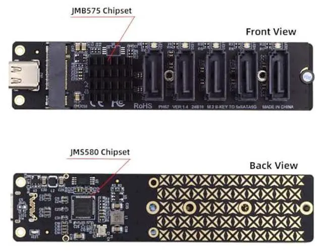 Alt view image 4 of 5 - xiwai 10Gbps USB Drive USB-C Type-C to NGFF Key B+M SATA 6Gbps 5 Ports Adapter Converter PM Port Multiplier Selector JMB575 JMS580