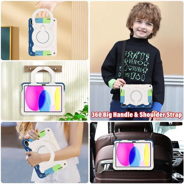 Alt view image 3 of 5 - ROISKIN Case for iPad 11 inch (A16) 11th Generation 2025, iPad 10th Generation Case 10.9" for Kids with Screen Protector,360 Kickstand & Handle,Shoulder Strap,Heavy Duty Military Grade Drop Protection