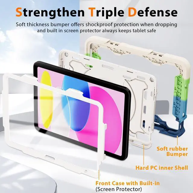 Alt view image 4 of 5 - ROISKIN Case for iPad 11 inch (A16) 11th Generation 2025, iPad 10th Generation Case 10.9" for Kids with Screen Protector,360 Kickstand & Handle,Shoulder Strap,Heavy Duty Military Grade Drop Protection