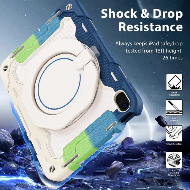 Alt view image 5 of 5 - ROISKIN Case for iPad 11 inch (A16) 11th Generation 2025, iPad 10th Generation Case 10.9" for Kids with Screen Protector,360 Kickstand & Handle,Shoulder Strap,Heavy Duty Military Grade Drop Protection