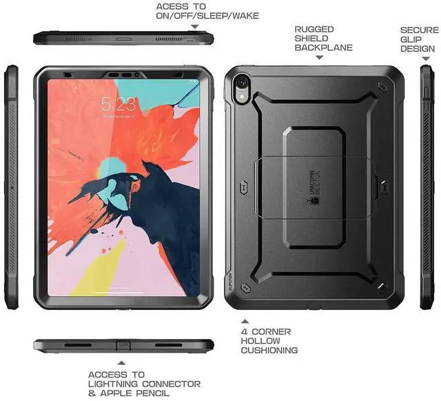 Alt view image 3 of 5 - iPad Pro 11 '' Case 2018 Release, SUPCASE UB Pro Series with Built-in Screen Protector Kickstand Full-body Rugged Protective Case for Apple iPad Pro 11 Inch 2018, Not Compatible Apple Pencil (Black)