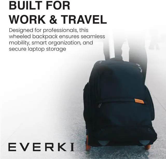 Alt view image 2 of 5 - EVERKI 123 Wheeled Laptop Backpack - For 15.6" Laptop & 16" MacBook, Rolling Back Pack for Men & Women, Carry On Travel Backpack with Replaceable Wheels, Rolling Work Bag for Business Professional