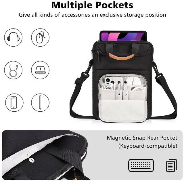 Alt view image 3 of 5 - MoKo 9-11 Inch Tablet Sleeve Bag Carrying Case Fits New iPad Air/iPad Pro 11 inch 2024, iPad Air 5 10.9, iPad 10th 10.9, iPad 9/8th 10.2, Tab S8/S9 11, with Shoulder Strap, Handle and Pockets, Black