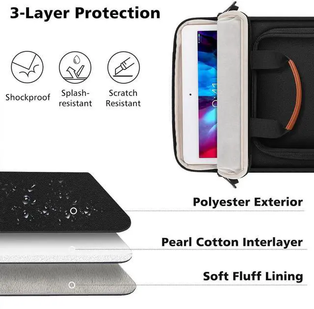 Alt view image 5 of 5 - MoKo 9-11 Inch Tablet Sleeve Bag Carrying Case Fits New iPad Air/iPad Pro 11 inch 2024, iPad Air 5 10.9, iPad 10th 10.9, iPad 9/8th 10.2, Tab S8/S9 11, with Shoulder Strap, Handle and Pockets, Black