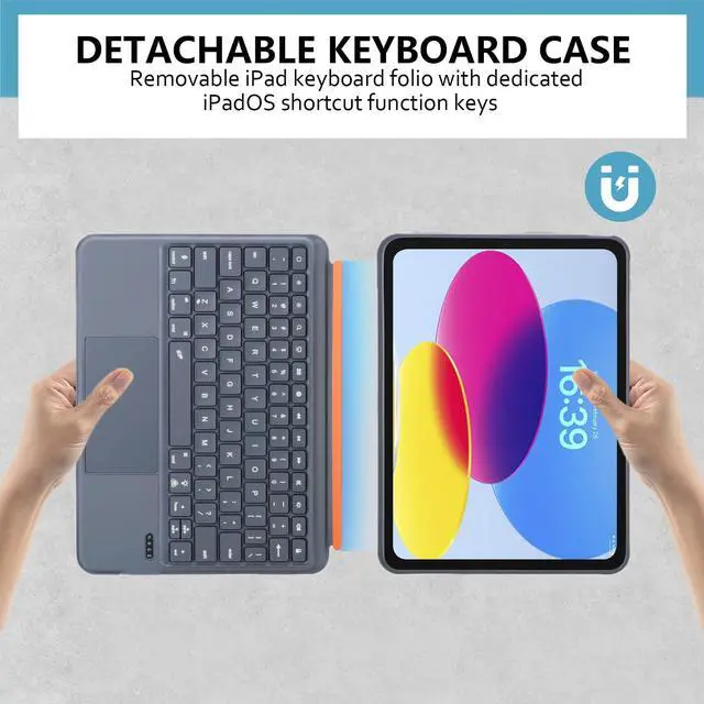 Alt view image 2 of 5 - QUARK for iPad 11th/10th Generation Case with Keyboard, 7-Color Backlight, Detachable Keyboard for iPad Air 11-inch M3/M2 & iPad Pro 11 (1st/2nd/3rd/4th) & iPad Air 5/4 with Trackpad (Grey)