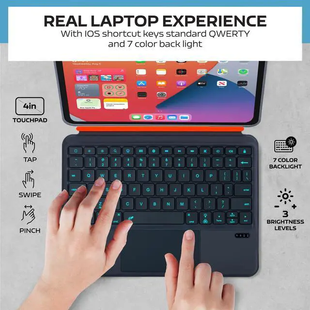 Alt view image 3 of 5 - QUARK for iPad 11th/10th Generation Case with Keyboard, 7-Color Backlight, Detachable Keyboard for iPad Air 11-inch M3/M2 & iPad Pro 11 (1st/2nd/3rd/4th) & iPad Air 5/4 with Trackpad (Grey)