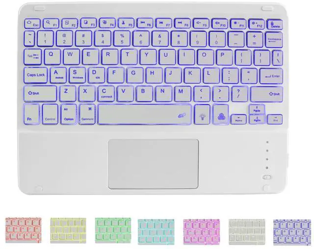Main image of Sunffice Bluetooth Keyboard with Touchpad,Ultra Silm 7 Colors Backlit Wireless Keyboard Rechargeable Portable Keypad with Trackpad for iPad iOS Android Windows Tablets PC Smartphone Universal(White)