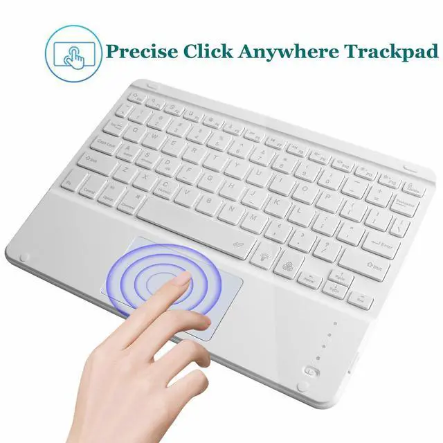 Alt view image 2 of 5 - Sunffice Bluetooth Keyboard with Touchpad,Ultra Silm 7 Colors Backlit Wireless Keyboard Rechargeable Portable Keypad with Trackpad for iPad iOS Android Windows Tablets PC Smartphone Universal(White)