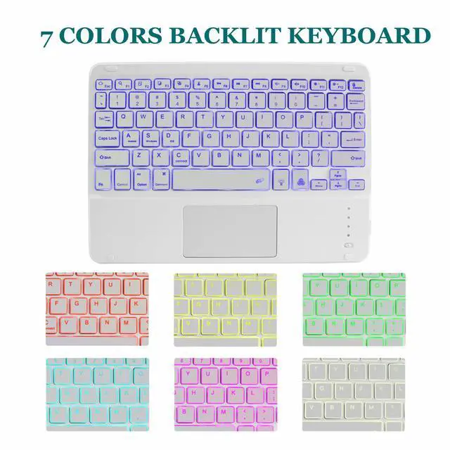 Alt view image 3 of 5 - Sunffice Bluetooth Keyboard with Touchpad,Ultra Silm 7 Colors Backlit Wireless Keyboard Rechargeable Portable Keypad with Trackpad for iPad iOS Android Windows Tablets PC Smartphone Universal(White)
