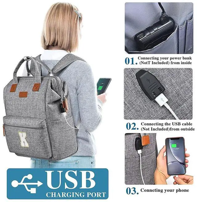 Alt view image 3 of 5 - Personalized Initial Laptop Backpack for Women-Waterproof Teacher Backpack/College Backpack/Nurse Backpack for Work,Travel Bckapack with 15.6" Laptop Compartment-Birthday Gift for Women