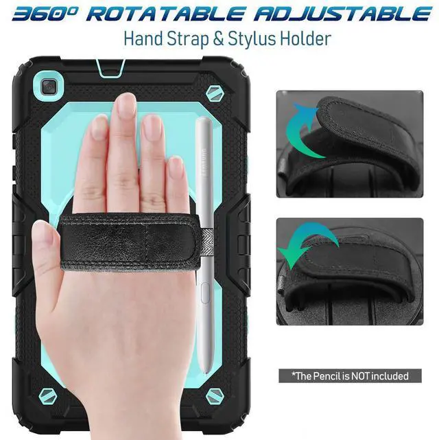 Alt view image 3 of 5 - Timecity Tablet Case for Samsung Galaxy Tab A 8.0 2019 Release (Only Fit SM-T290/T295/T297), Tablet Case Protector with Rotating Stand Screen Protector Handle Shoulder Strap, Black/Light Blue