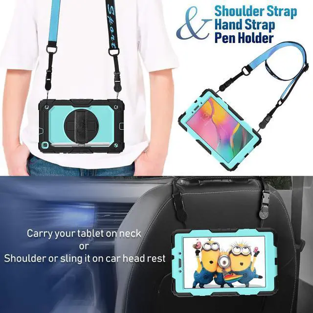 Alt view image 4 of 5 - Timecity Tablet Case for Samsung Galaxy Tab A 8.0 2019 Release (Only Fit SM-T290/T295/T297), Tablet Case Protector with Rotating Stand Screen Protector Handle Shoulder Strap, Black/Light Blue