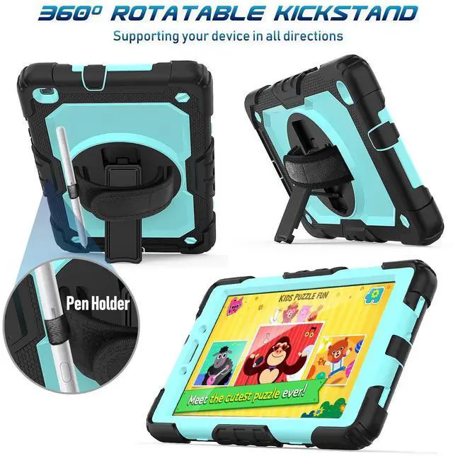 Alt view image 5 of 5 - Timecity Tablet Case for Samsung Galaxy Tab A 8.0 2019 Release (Only Fit SM-T290/T295/T297), Tablet Case Protector with Rotating Stand Screen Protector Handle Shoulder Strap, Black/Light Blue