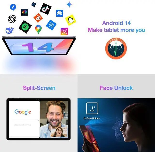 Alt view image 5 of 5 - AGM 11 inch Tablet, Android 14 Tablet with MTK Octa-Core Processor, 256GB Storage TF Expandable, FHD IPS in-Cell Display Widevine L1, Triple Camera, Stereo, 8000mAh, 5G WiFi/BT 5.0/GPS/OTG/GMS/G-AI