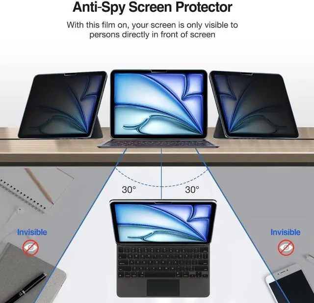 Alt view image 2 of 5 - ProCase 2 Pack Privacy Screen Protector for iPad Air 11 inch 7th (M3) 2025 / 6th (M2) 2024, Anti-Spy Tempered Glass Film for iPad Air 7/6